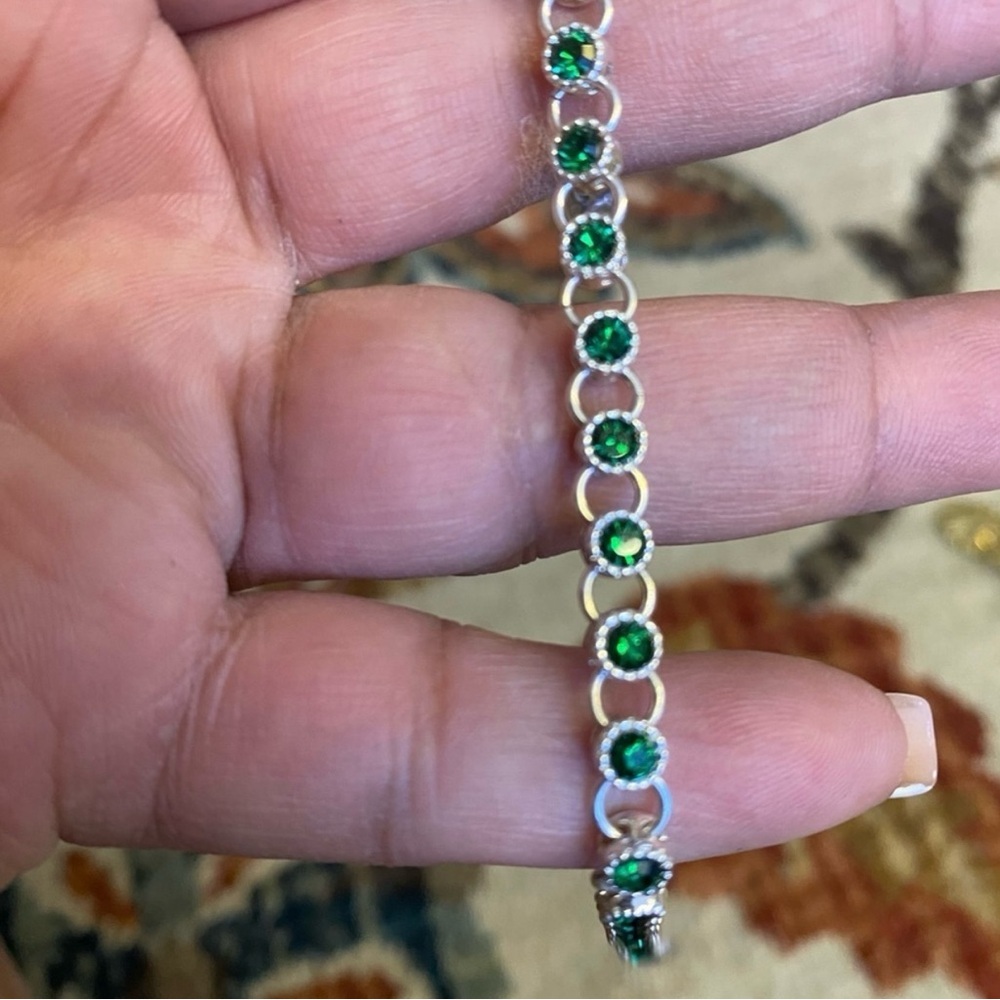 Silver Green Crystal Link Bracelet - Women Jewelry